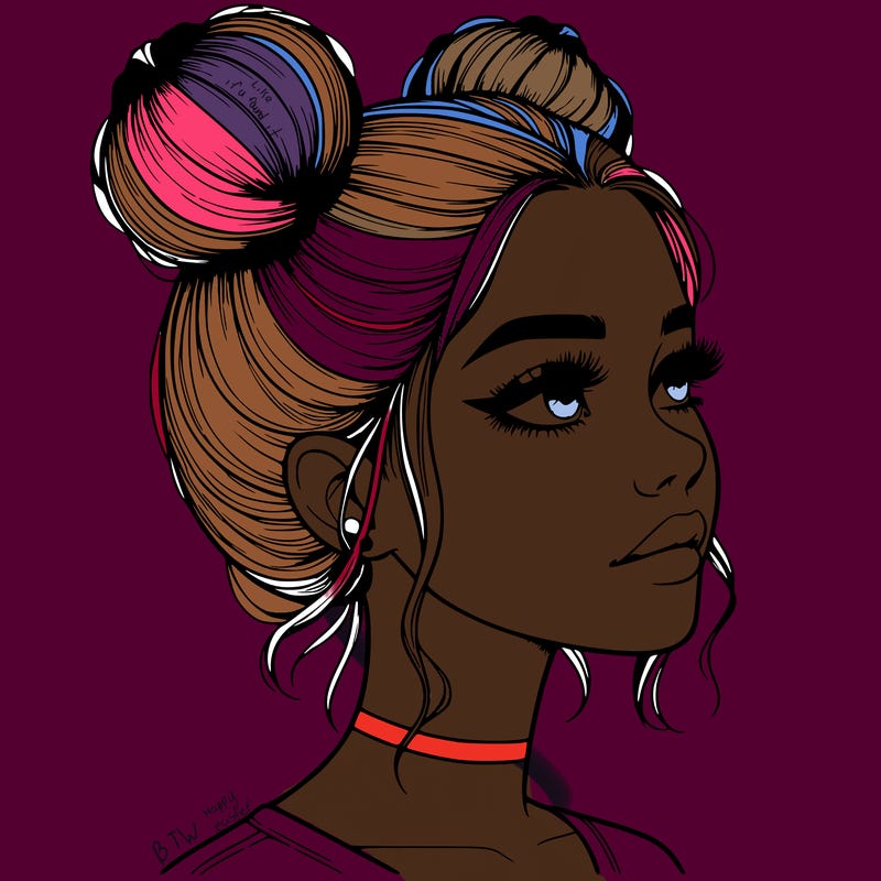 realistic girl with buns on the top of her head