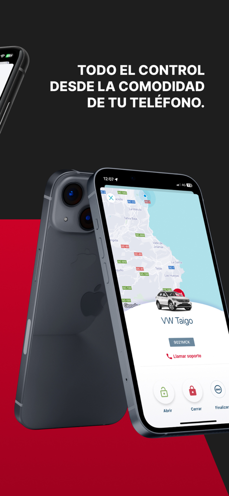 Avis Corporate app interface on a smartphone showing remote vehicle controls and car location on a map