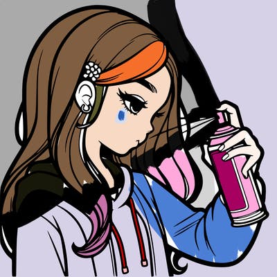 a realistic girl spray painting