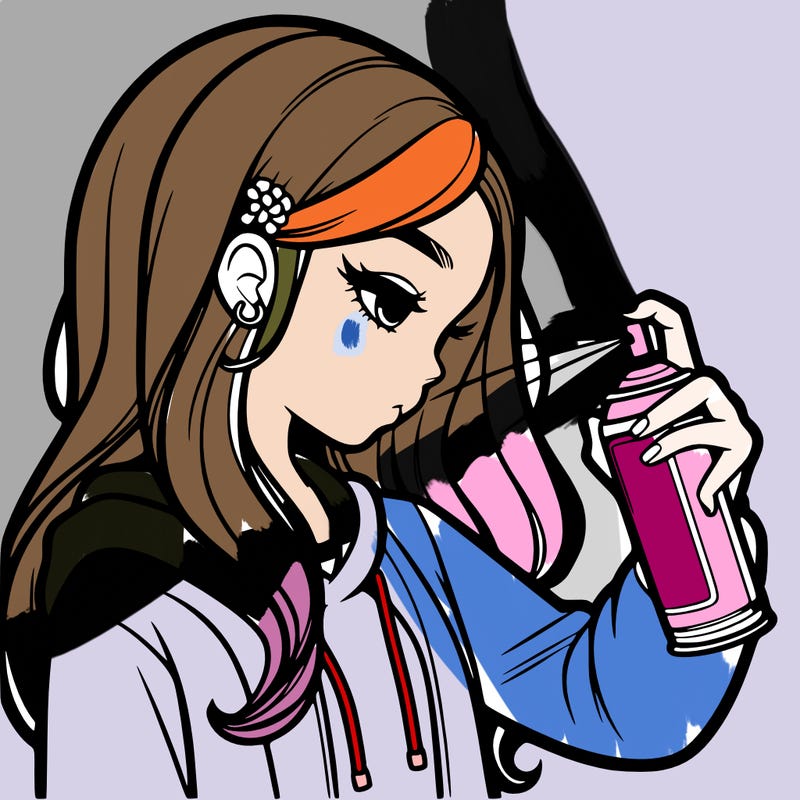 a realistic girl spray painting