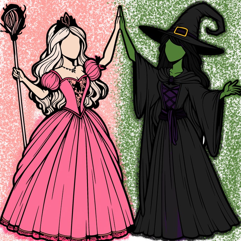 detailed realistic split of a princess and a witch