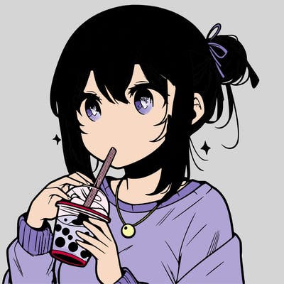 manga character drinking boba