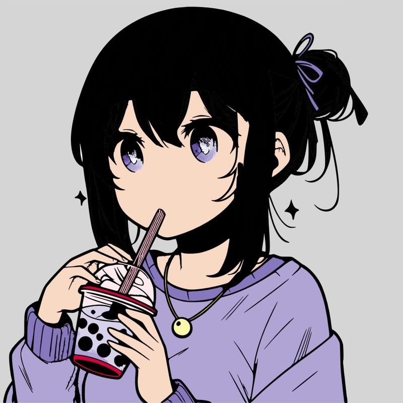 manga character drinking boba