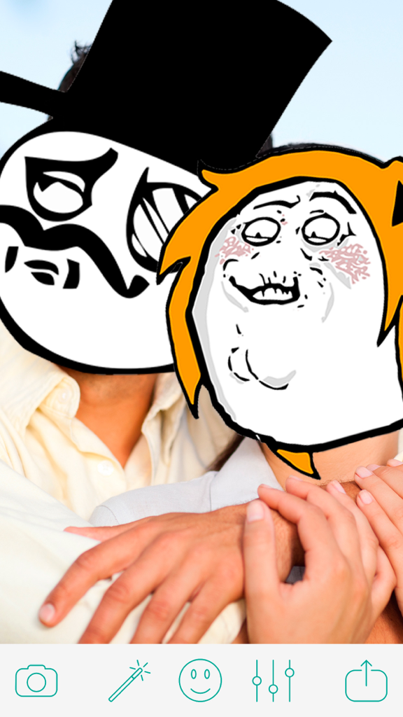 A photo of two people with popular rage comic meme faces overlaying their own