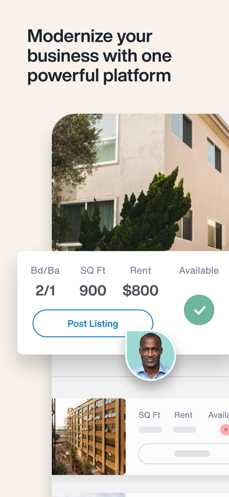 AppFolio Property Manager - Interface of AppFolio Property Manager showing property details and a post listing button