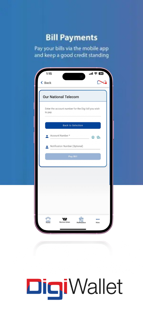 Interfaz de la aplicación móvil DigiWallet BZ para pagos de facturas en línea en Belice