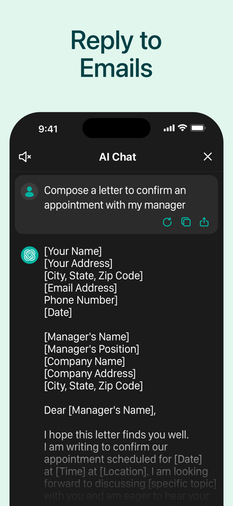 AI Chatbot with Сhat - Chatrun - Chatrun AI chatbot generating a professional appointment confirmation letter.