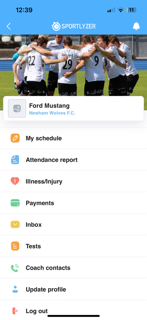 Sportlyzer Player - Sportlyzer Player app dashboard menu showing athlete profile and sports management features