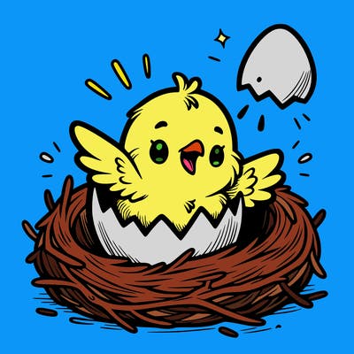 a baby chick hatching from an egg in a nest