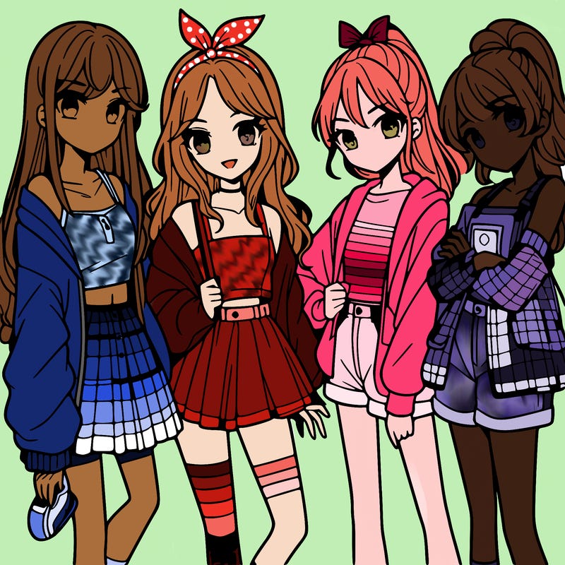 teen manga girls group of 4