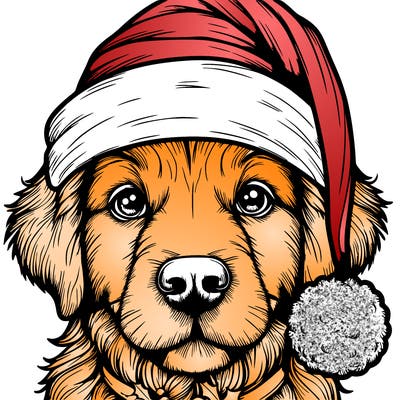 realistic dog with a christmas hat
