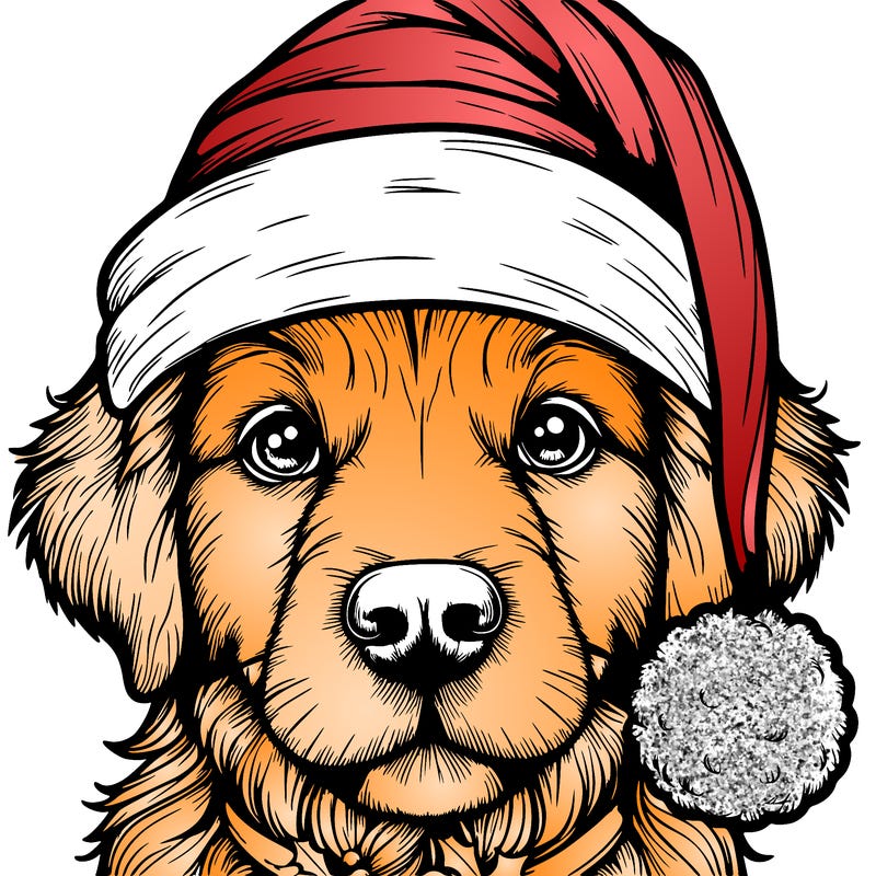 realistic dog with a christmas hat