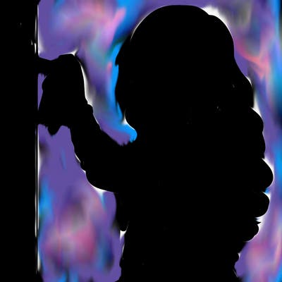 realistic girl with mask spray painting a wall