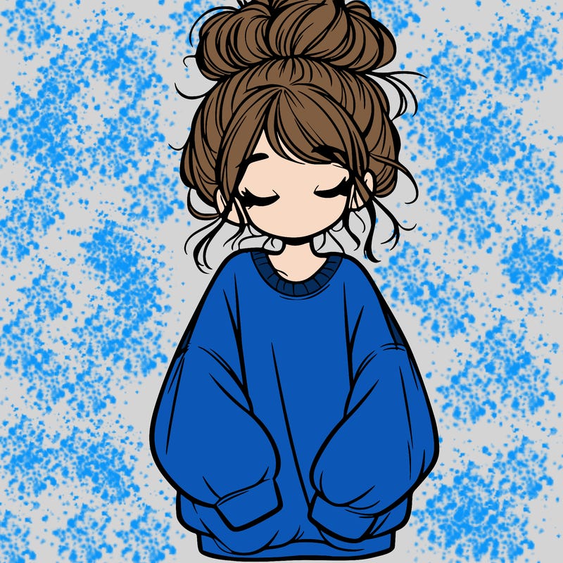 girl with baggy sweatshirt and messy bun