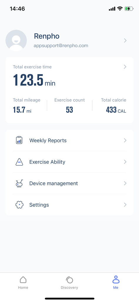 AI Gym - AI Gym app user profile screen displaying total exercise time, mileage, and calories burned stats
