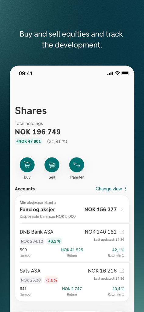 Spare - Spare mobile app dashboard displaying stock holdings and investment performance
