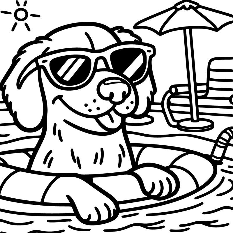 dog in pool with sunglasses on