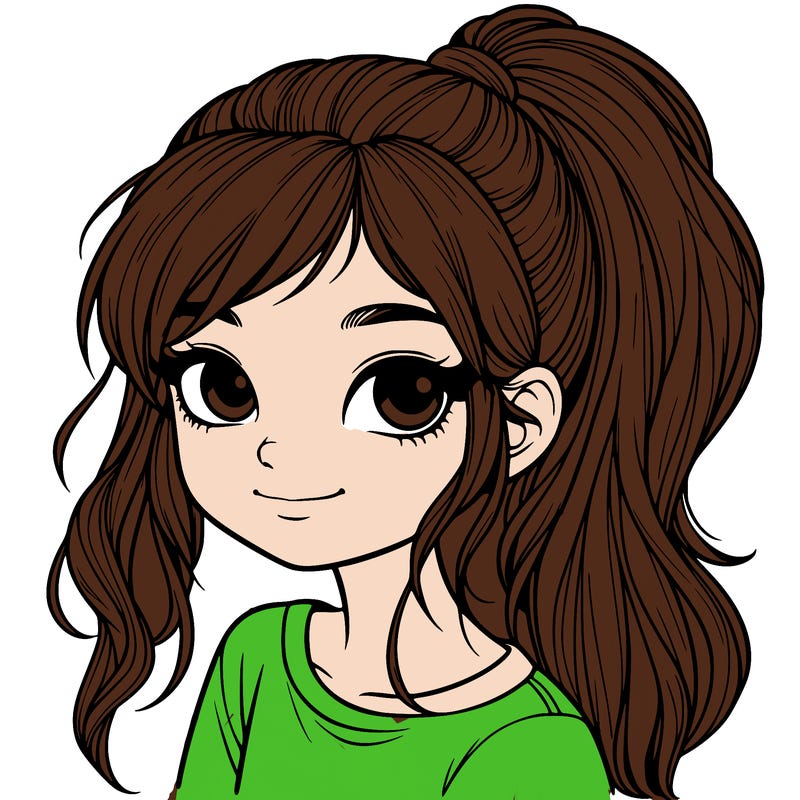 realistic girl with ponytail