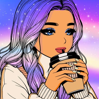 realistic girl drinking coffee