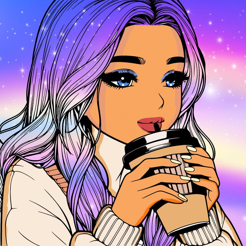 realistic girl drinking coffee