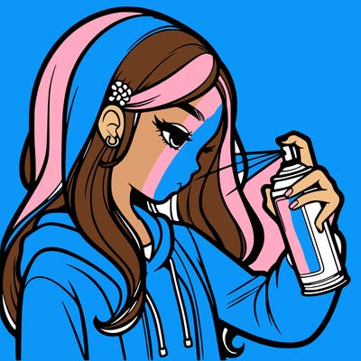 a realistic girl spray painting