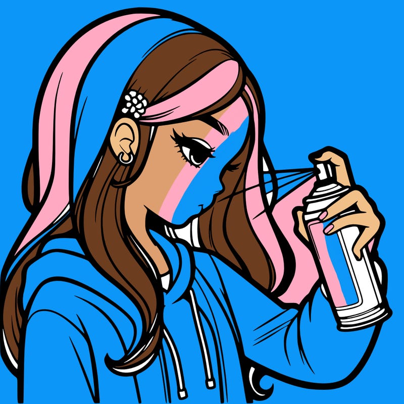 a realistic girl spray painting