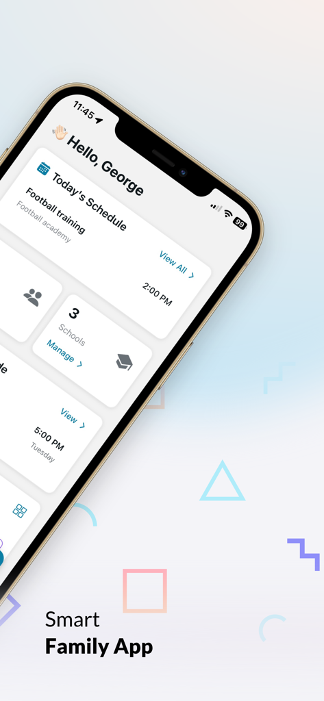 Schoolhub.io - iPhone displaying the Schoolhub app dashboard with a child's school and activity schedule