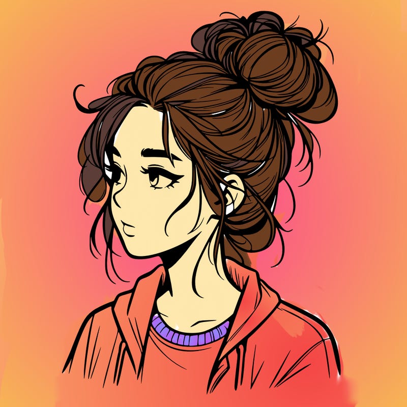 realistic teenage girl with a messy bun