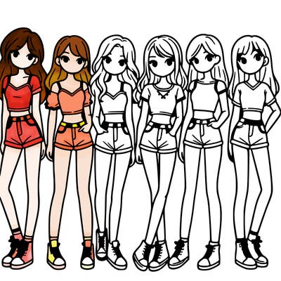 a group of girls wearing crop tops and shorts