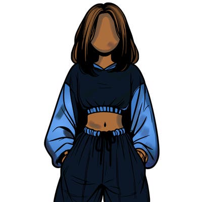 realistic girl faceless with baggy pants and a crop top