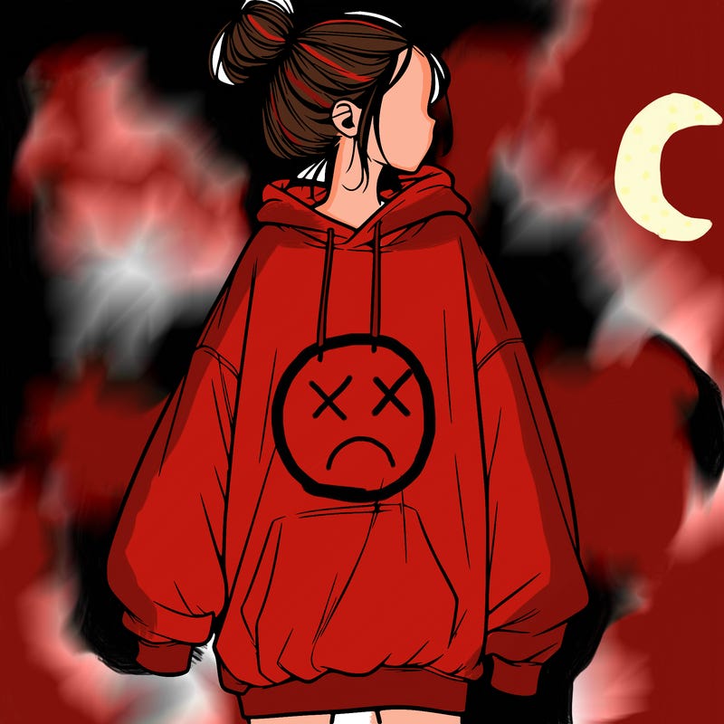 realistic girl with a oversized sweatshirt on and a bun