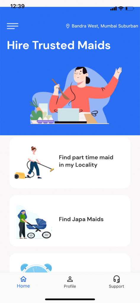 Bookmybai - Bookmybai app interface for hiring trusted domestic workers and Japa maids