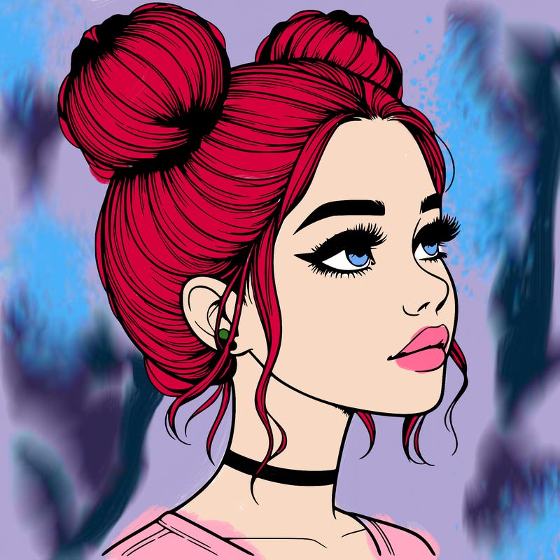 realistic girl with buns on the top of her head