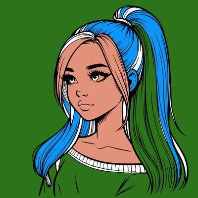 realistic girl with a high ponytail