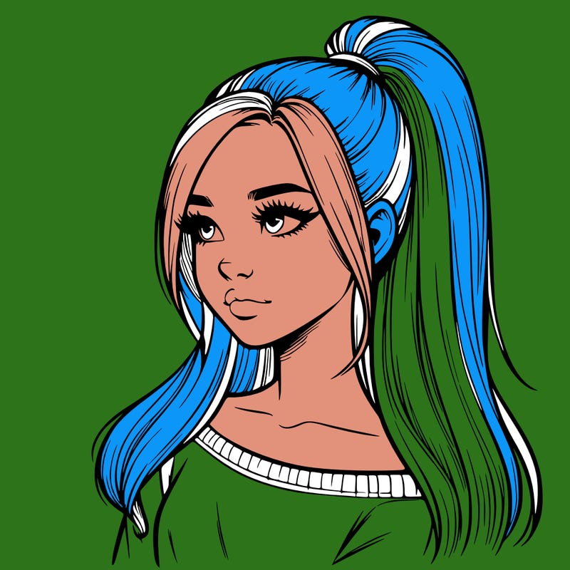 realistic girl with a high ponytail