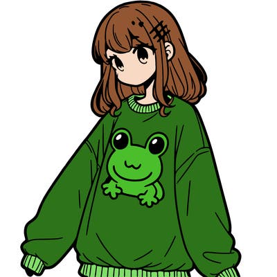 girl wearing frogging sweatshirt