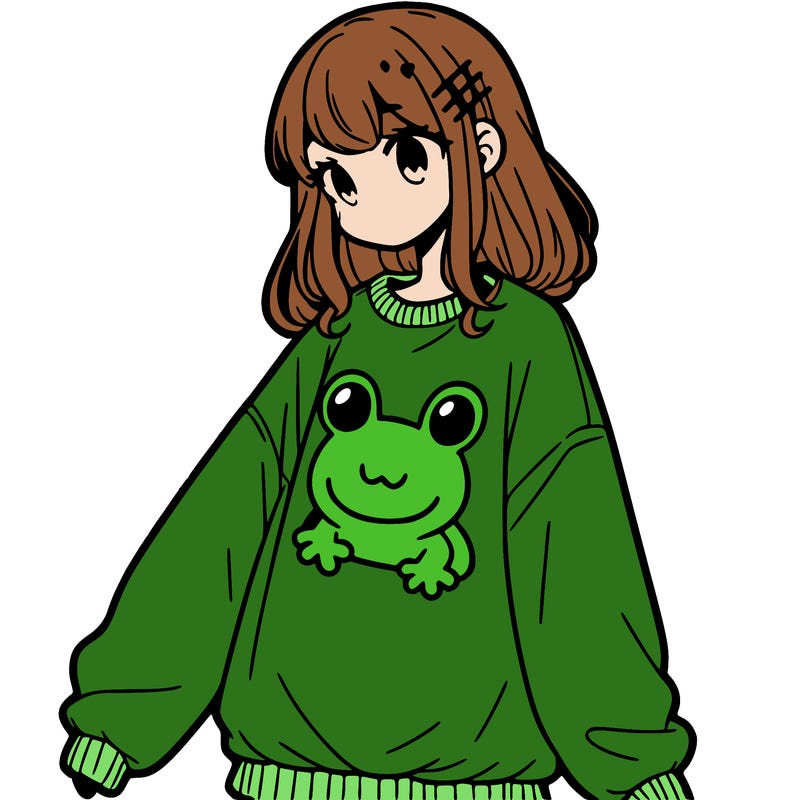 girl wearing frogging sweatshirt
