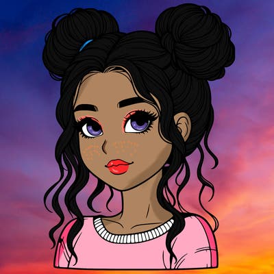 realistic girl with two buns in her hair