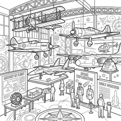 Step back in time and explore the marvels of aviation and space travel with this engaging coloring page. Designed with clear, bold lines, it's perfect for seniors to enjoy a relaxing and enriching artistic experience.