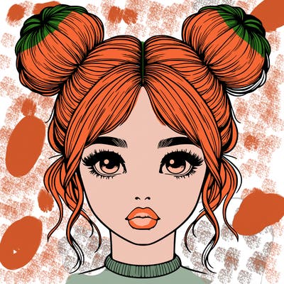 realistic girl with two buns on her hair and lips