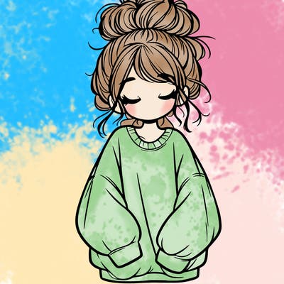 girl with baggy sweatshirt and messy bun
