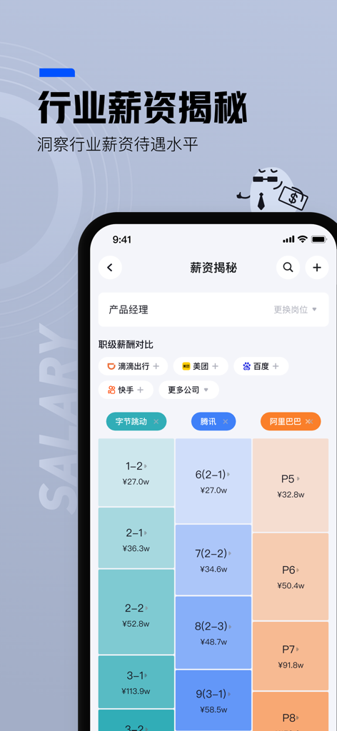 Maimai app interface showing the salary reveal feature comparing compensation levels across major tech companies
