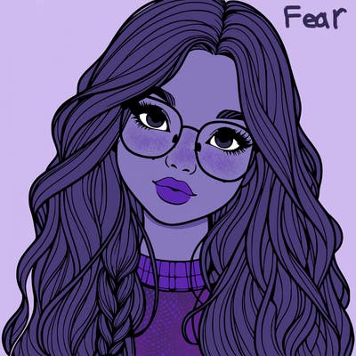 girl with long hair and freckles and glasses realistic