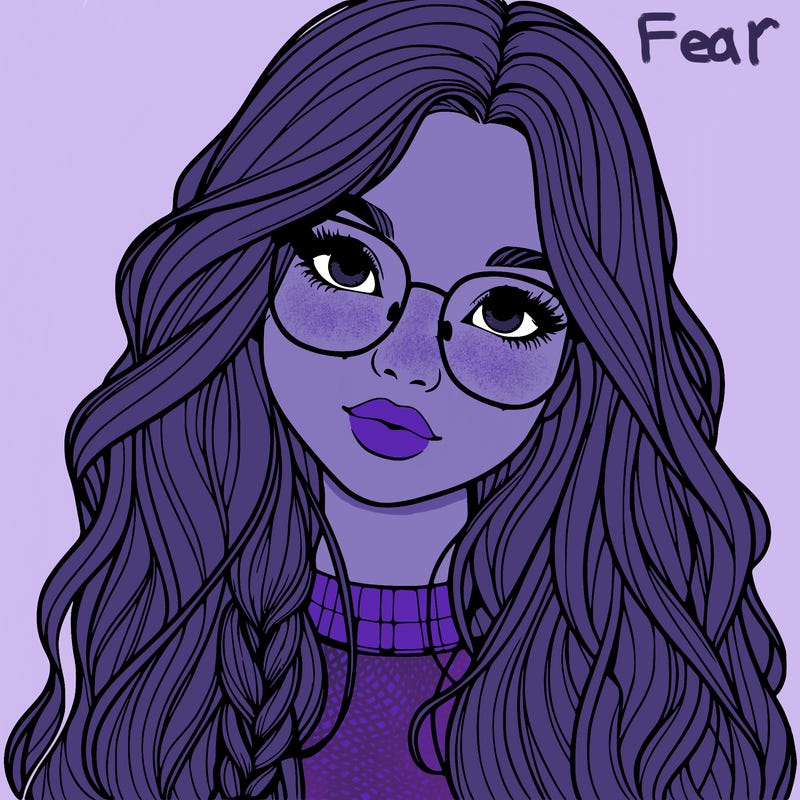 girl with long hair and freckles and glasses realistic