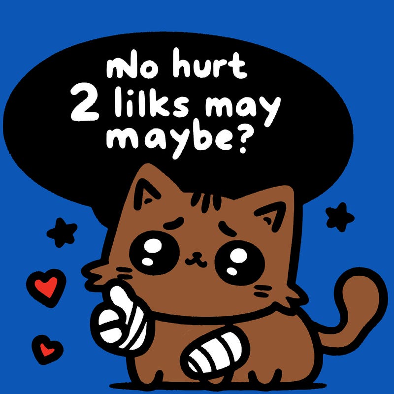 cute cat thats been hurt saiying 2 likes maybe