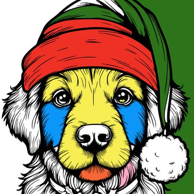 realistic dog with a christmas hat