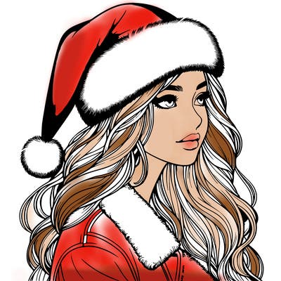 realistic girl in santa hat