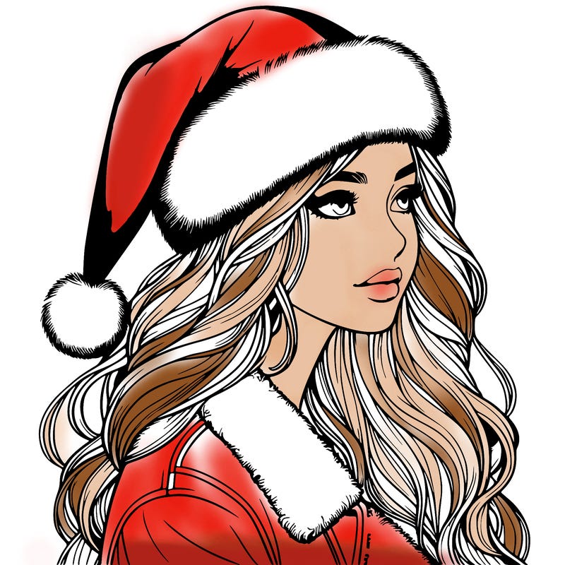 realistic girl in santa hat