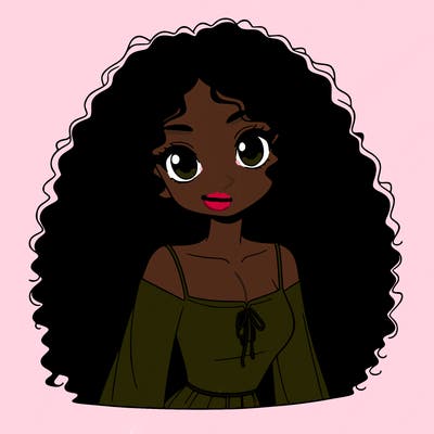 a black anime girl with long afro hair