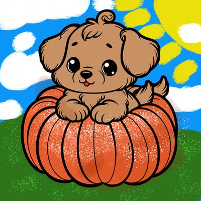cute little puppy in a pumpkin